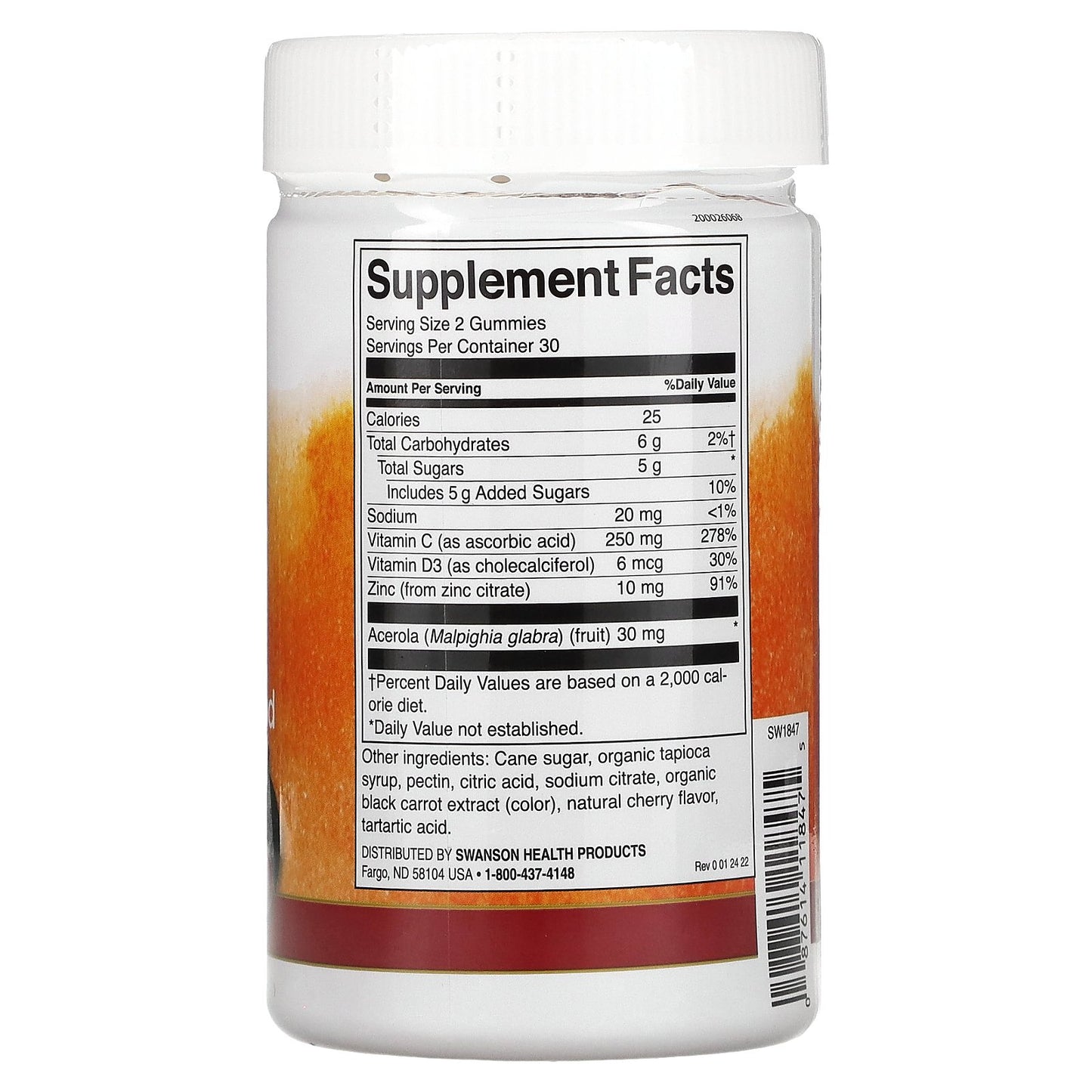 Swanson, Immune Boost with Acerola, Zinc and Vitamin C and D, Cherry, 60 Gummies