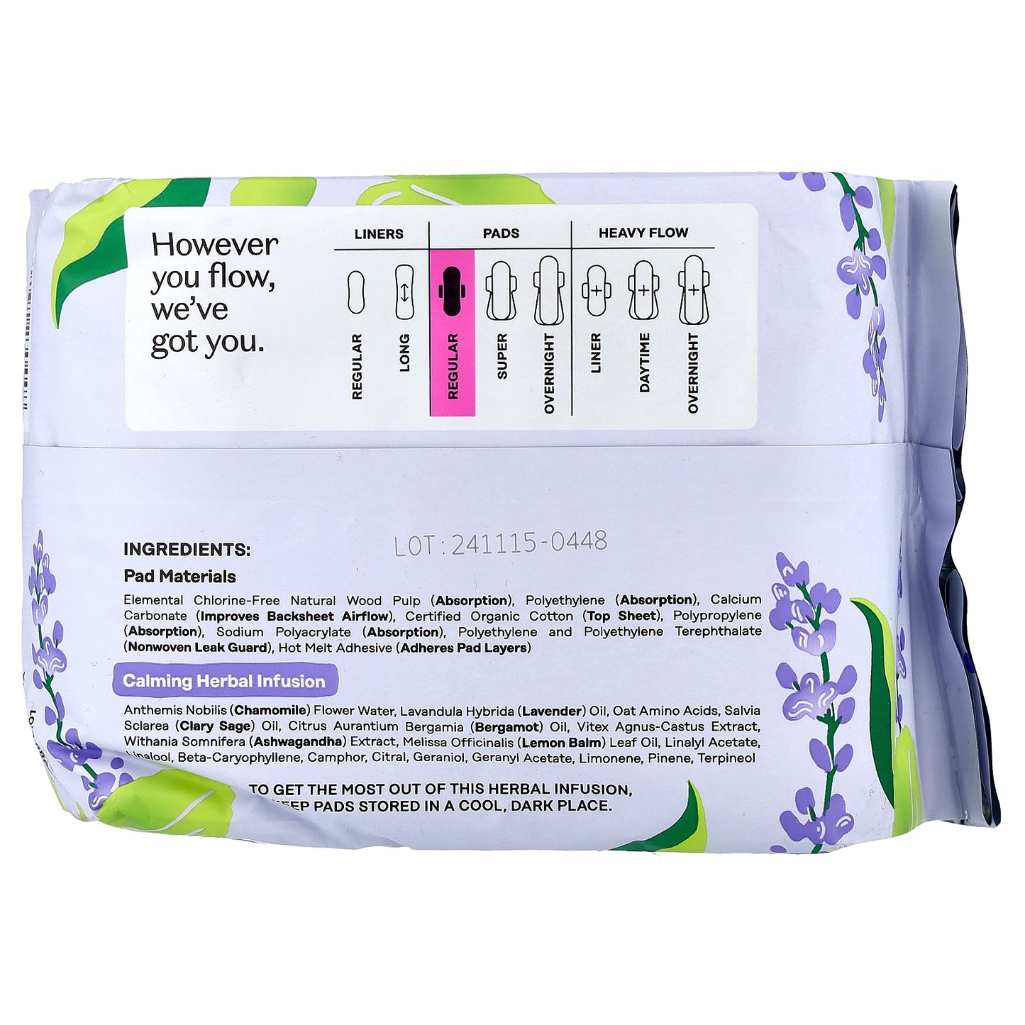 The Honey Pot Company, Organic Calming Herbal Infusion, Pads with Wings, Regular, 20 Count