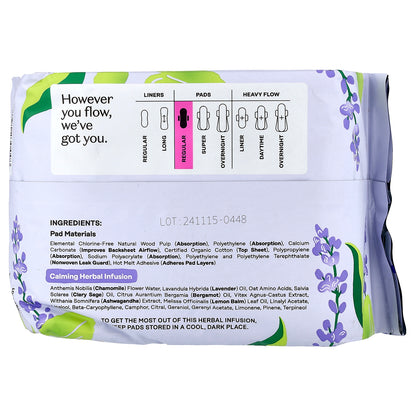 The Honey Pot Company, Organic Calming Herbal Infusion, Pads with Wings, Regular, 20 Count