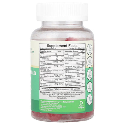 Nature's Craft, Teen Multivitamin Gummies, Sugar Free, Raspberry , 60 Gummies