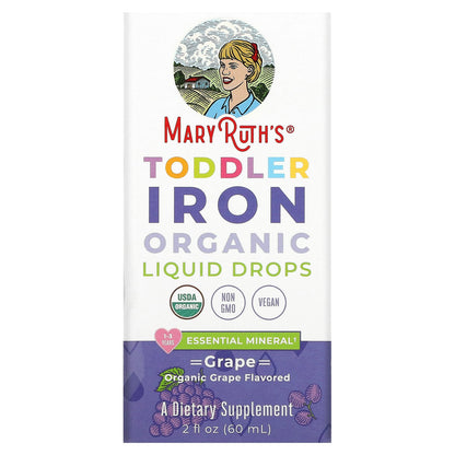 MaryRuth's, Toddler Iron Organic Liquid Drops, 1-3 Years, Grape, 3.5 mg, 2 fl oz (60 ml)