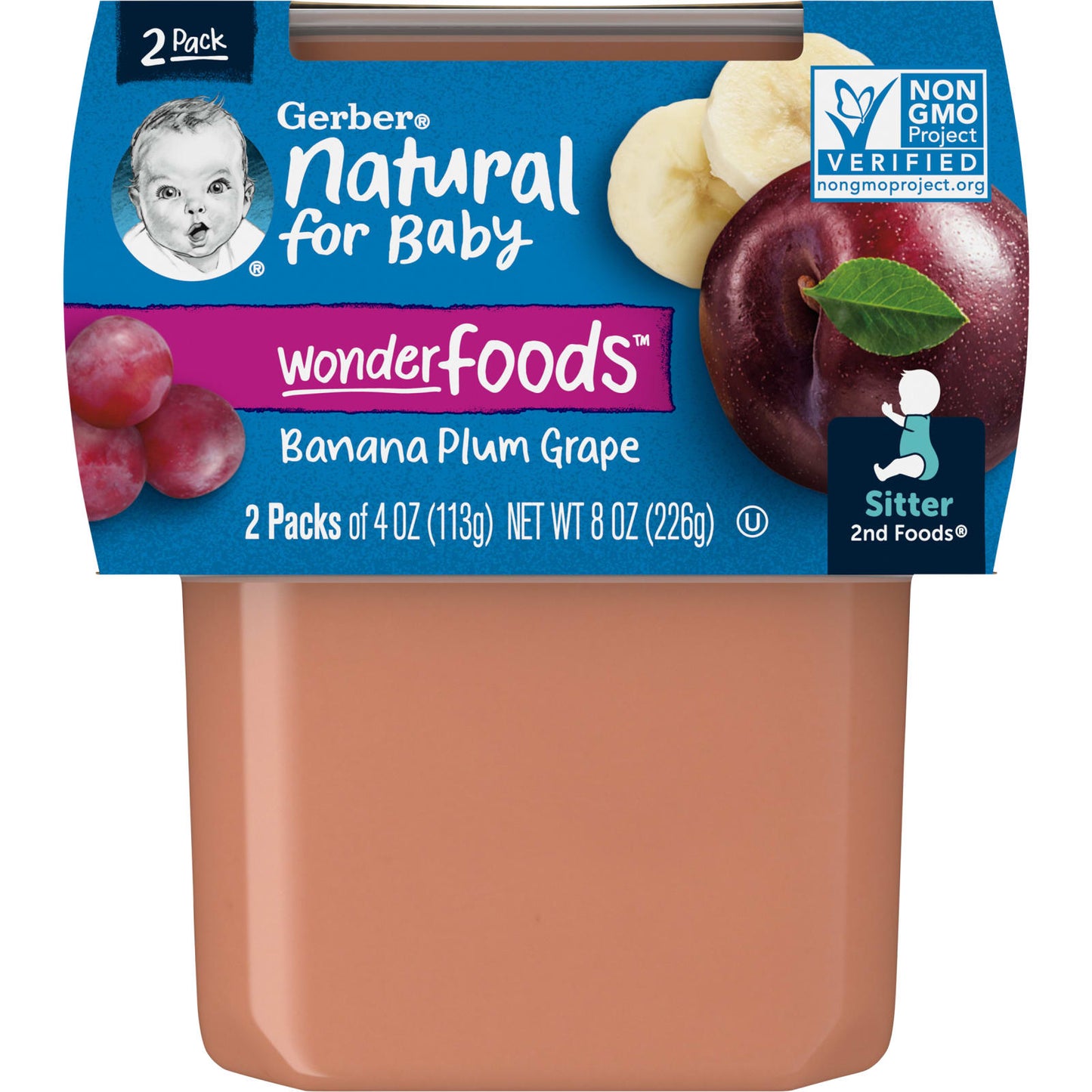 Gerber, Natural for Baby, Wonder Foods™, 2nd Foods®, Banana Plum Grape, 2 Pack, 4 oz (113 g) Each