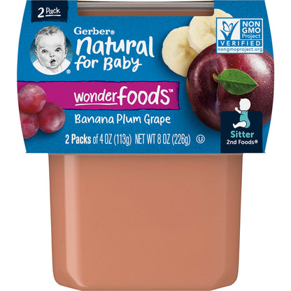 Gerber, Natural for Baby, Wonder Foods™, 2nd Foods®, Banana Plum Grape, 2 Pack, 4 oz (113 g) Each
