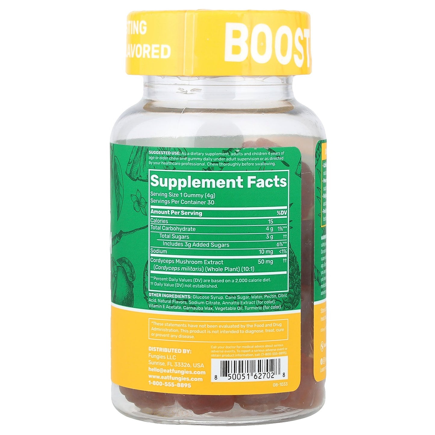 Fungies, Cordyceps Mushroom Daily Gummies, Mango and Pineapple, 30 Pectin Gummies (50 mg per Gummy)