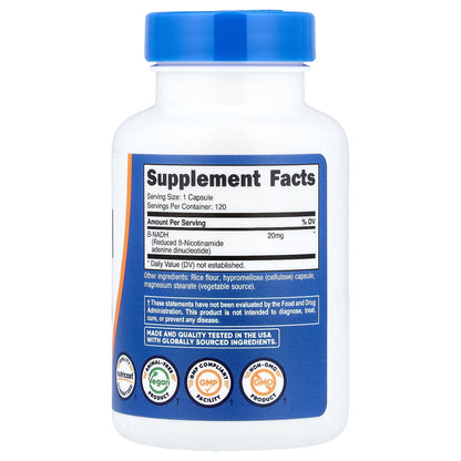 Nutricost, NADH, 20 mg, 120 Capsules