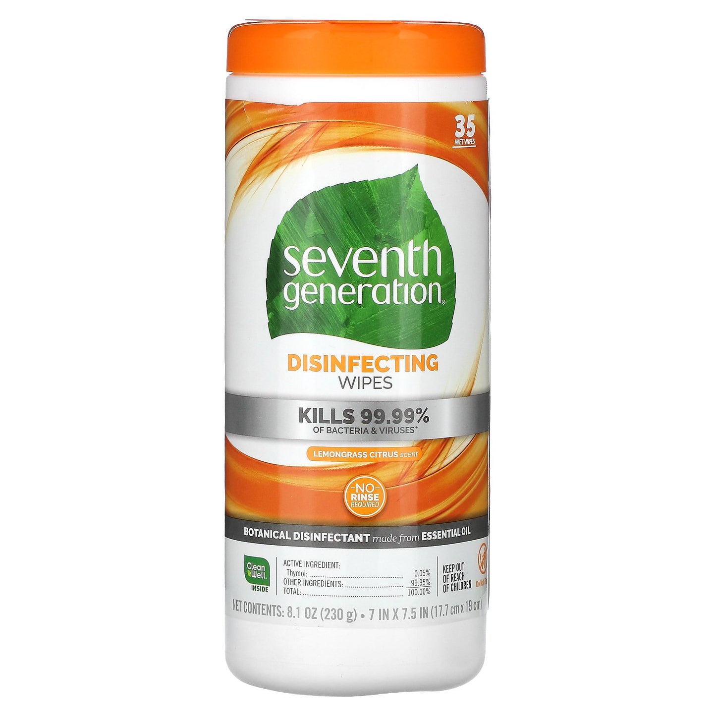 Seventh Generation, Disinfecting Wipes, Lemongrass Citrus, 35 Wet Wipes, 8.1 oz (230 g)