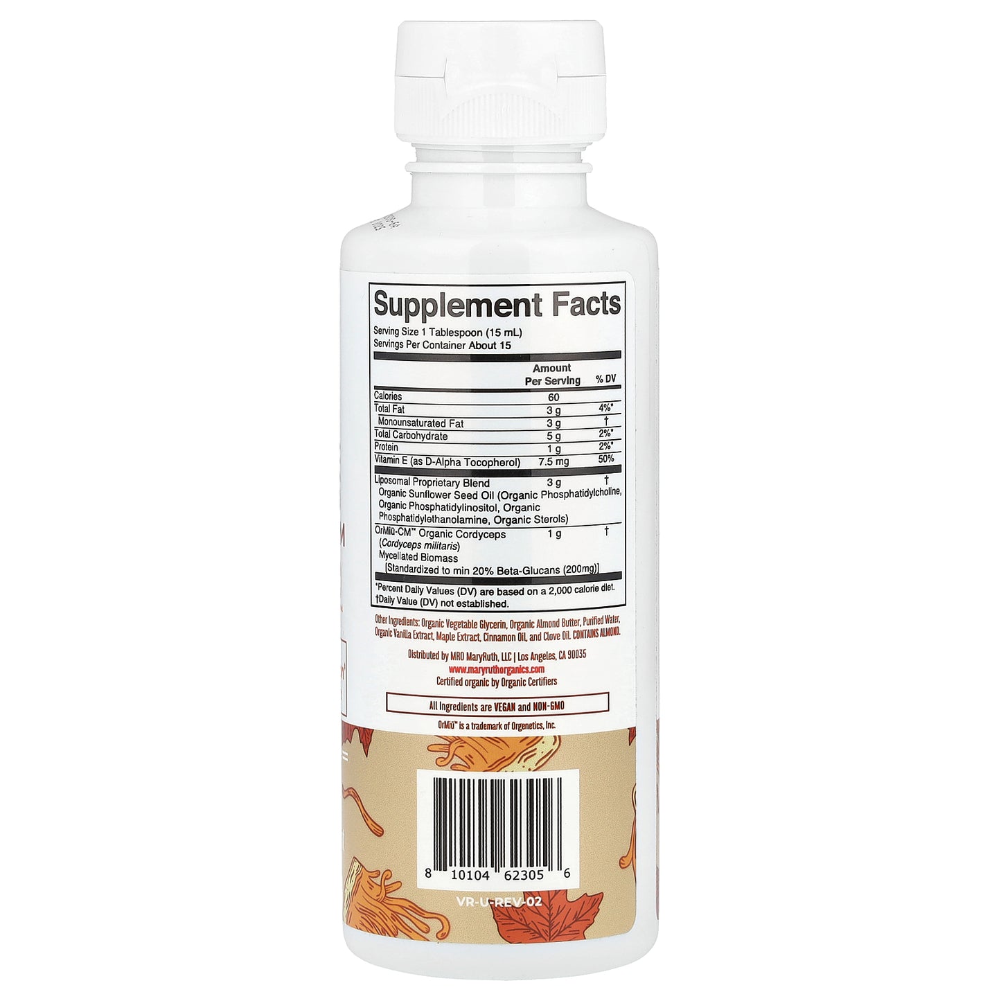 MaryRuth's, Organic Cordyceps Mushroom Liposomal, Maple Spice, 7.6 fl oz (225 ml)