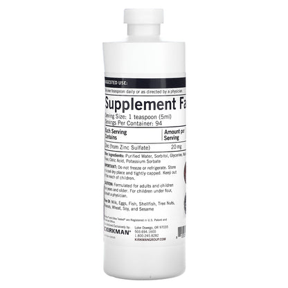 Kirkman Labs, Zinc Liquid, Natural Raspberry, 20 mg, 16 oz (473 ml)