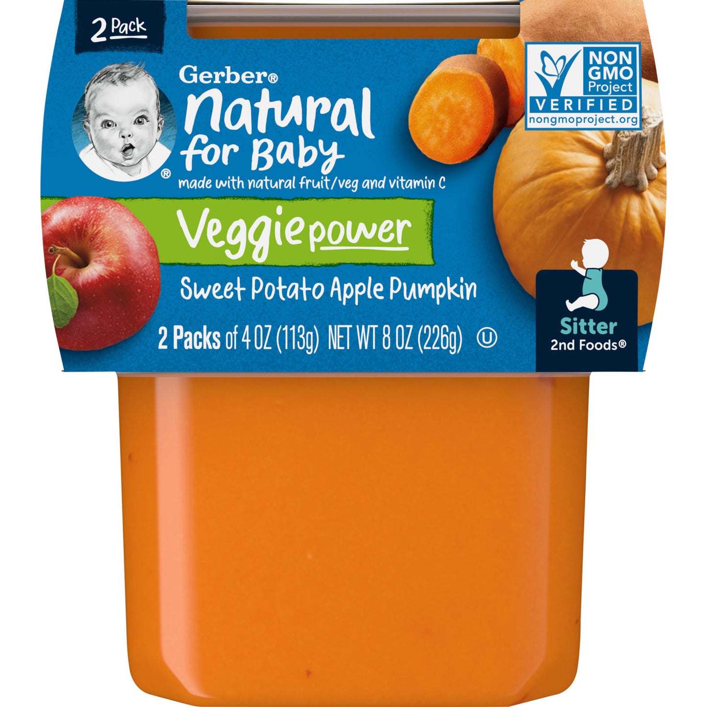 Gerber, Natural for Baby, Veggie Power, 2nd Foods®, Sweet Potato Apple Pumpkin, 2 Pack, 4 oz (113 g) Each