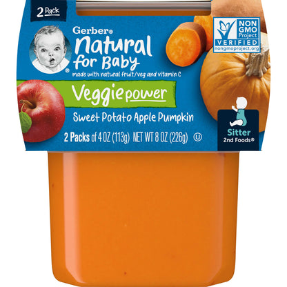 Gerber, Natural for Baby, Veggie Power, 2nd Foods®, Sweet Potato Apple Pumpkin, 2 Pack, 4 oz (113 g) Each