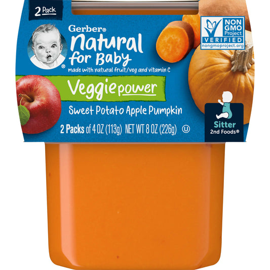Gerber, Natural for Baby, Veggie Power, 2nd Foods®, Sweet Potato Apple Pumpkin, 2 Pack, 4 oz (113 g) Each