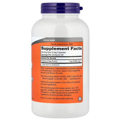 NOW Foods, Glycine, 1,000 mg, 250 Veg Capsules