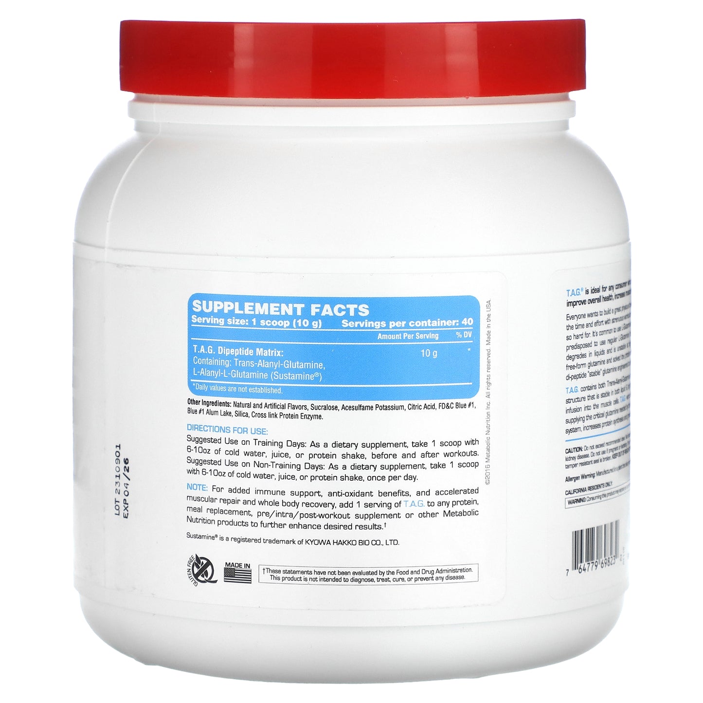 Metabolic Nutrition, T.A.G., Blue Raspberry, 400 g