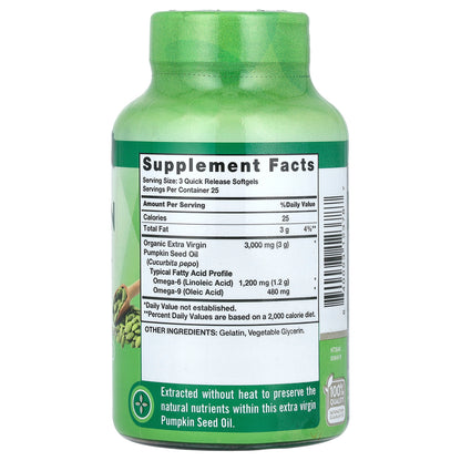 Nature's Truth, Pumpkin Seed Oil, Cold Pressed, 3,000 mg, 75 Quick Release Softgels, (1,000 mg per Softgel)