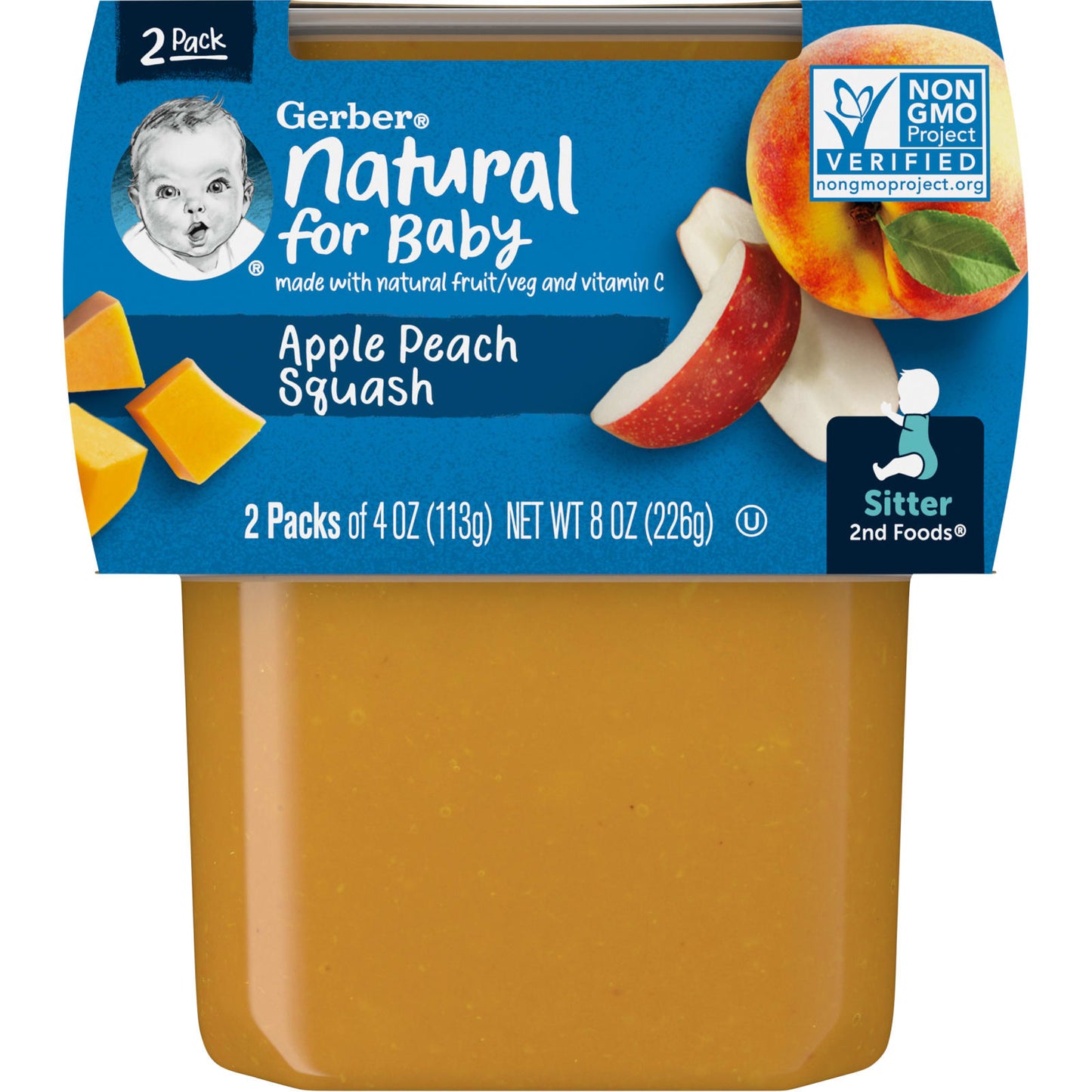 Gerber, Natural for Baby, 2nd Foods®, Apple Peach Squash, 2 Pack, 4 oz (113 g) Each