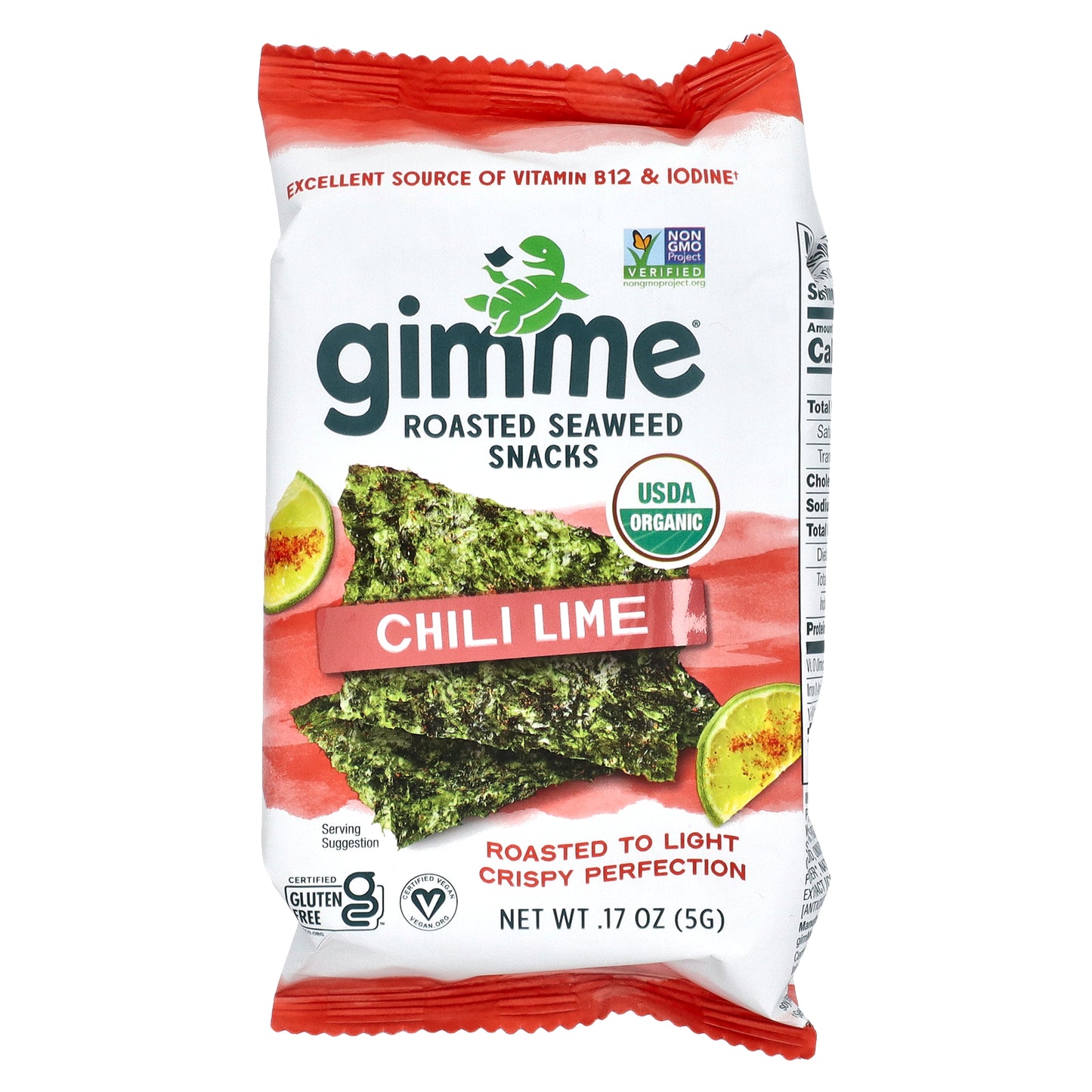 gimMe, Roasted Seaweed Snacks, Chili Lime, 6 Pack, 0.17 oz (5 g) Each