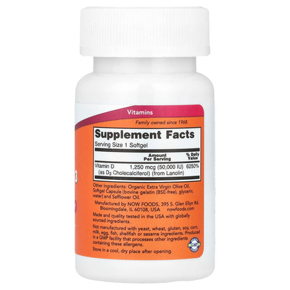 NOW Foods, Vitamin D-3, Max Potency, 50,000 IU, 12 Softgels