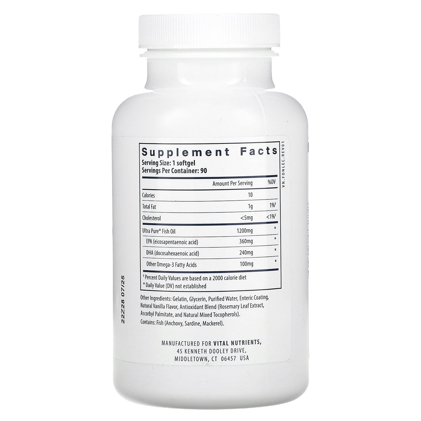 Vital Nutrients, Ultra Pure, Fish Oil 700 Enteric, 90 Enteric Coated Softgels