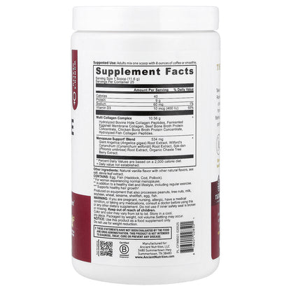 Ancient Nutrition, Menopause Support + Collagen, Vanilla, 10.2 oz (289.9 g)