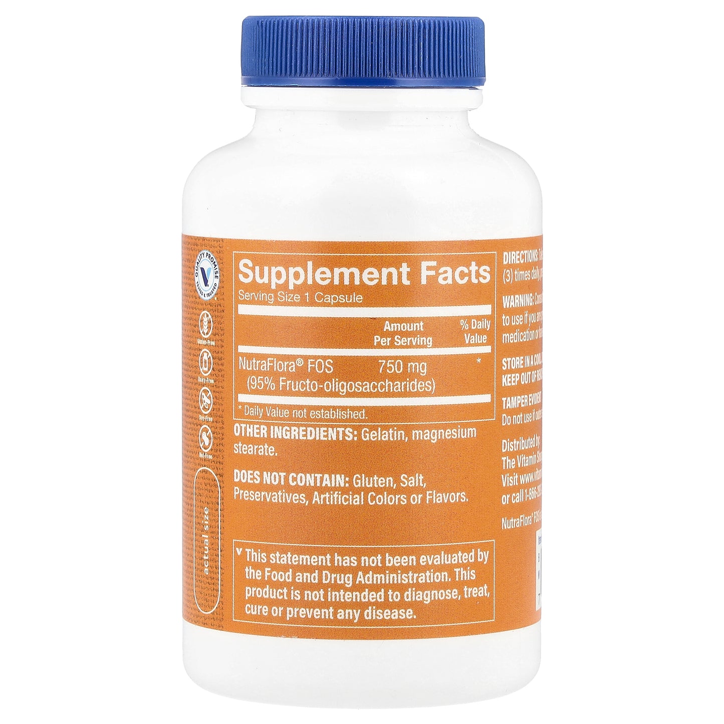 The Vitamin Shoppe, NutraFlora® FOS Probiotic, 750 mg, 100 Capsules