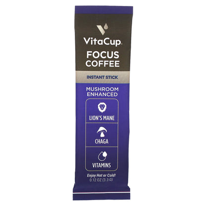 VitaCup, Focus Instant Coffee, Medium Roast, 24 Single-Serve Sticks, 0.12 oz (3.3 g) Each