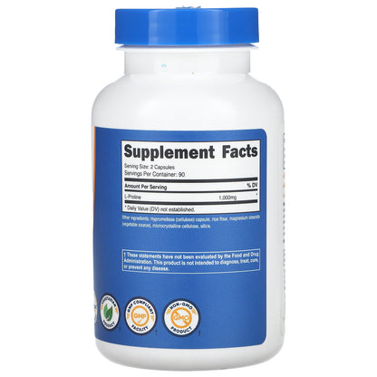 Nutricost, L-Proline, 180 Capsules (500 mg per Capsule)