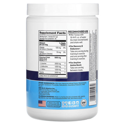 USN, BCAA Amino+, Recovery & Endurance Powder, Blue Raspberry, 9.63 oz (273 g)