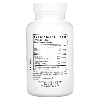 Vital Nutrients, Ultra Pure, Fish Oil 800, Lemon, 90 Softgels