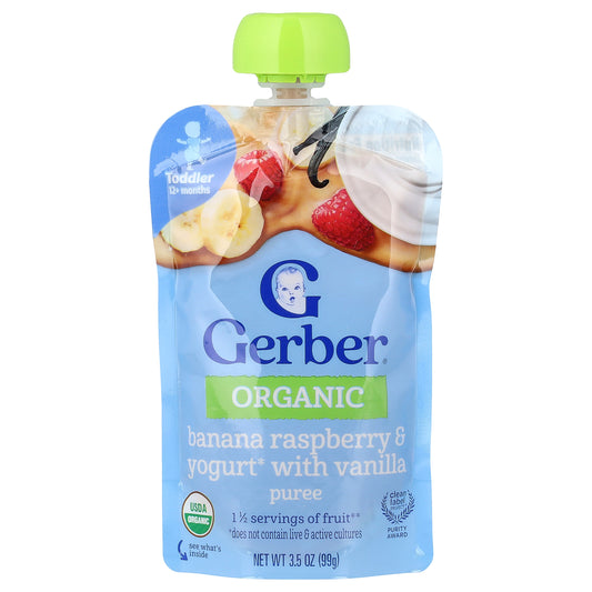 Gerber, Organic Puree, 12+ Months, Banana Raspberry & Yogurt with Vanilla, 3.5 oz (99 g)