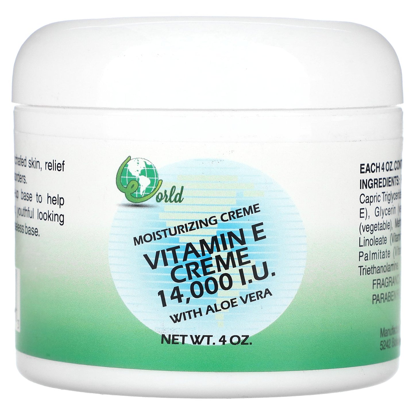 World Organic, Vitamin E Creme with Aloe Vera, Fragrance Free, 4 oz