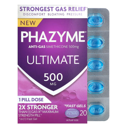 Phazyme, Ultimate, Anti-Gas Simethicone, 500 mg, 20 Fast Gels