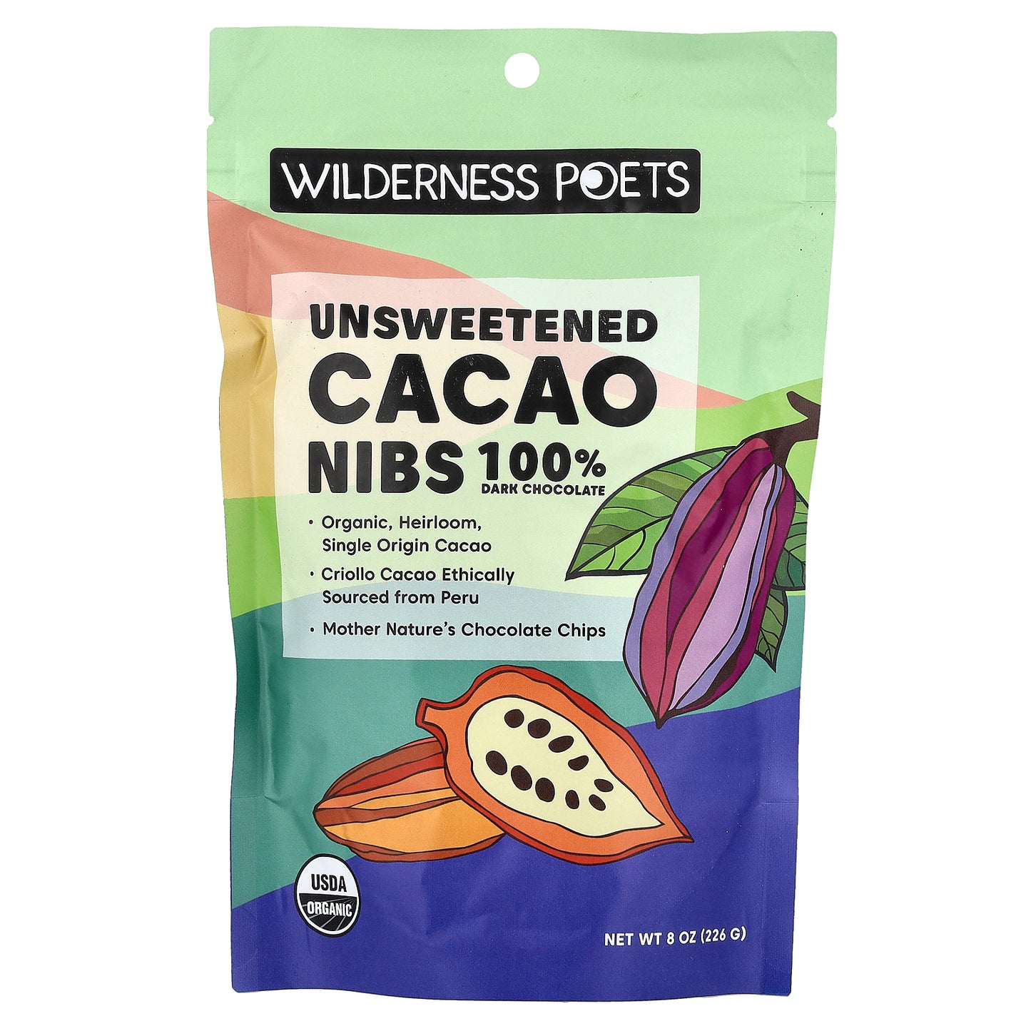 Wilderness Poets, Unsweetened Cacao Nibs, Dark Chocolate, 8 oz (226 g)