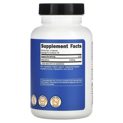 Nutricost, Beta-Alanine, 120 Capsules (850 mg per Capsule)