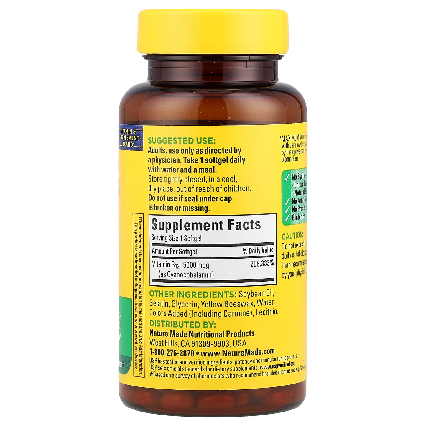 Nature Made, Vitamin B12, Maximum Strength, 5,000 mcg, 60 Softgels