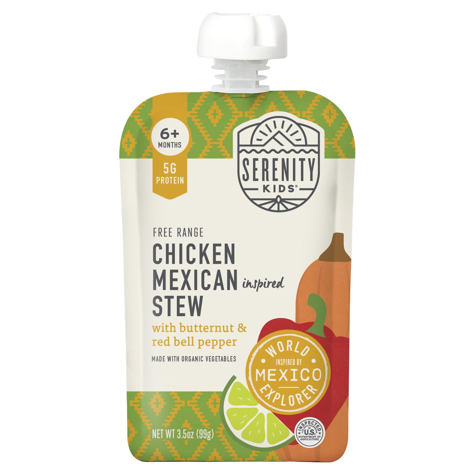 Serenity Kids, Free Range Chicken Mexican Inspired Stew with Butternut & Red Bell Pepper, 6+ Months, 3.5 oz (99 g)