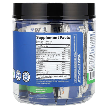 Nutricost, Performance, BCAA+, Green Apple, 20 Packets, 0.5 oz (13 g) Each