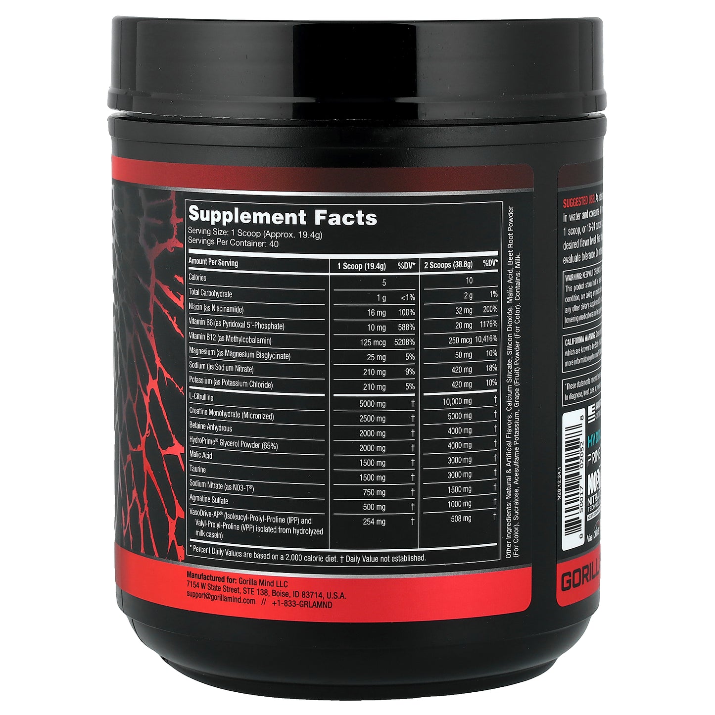 Gorilla Mind, Mode Nitric®, Stimulant Free Pre-Workout Formula, Cherry Blackout, 1.71 lb (776 g)
