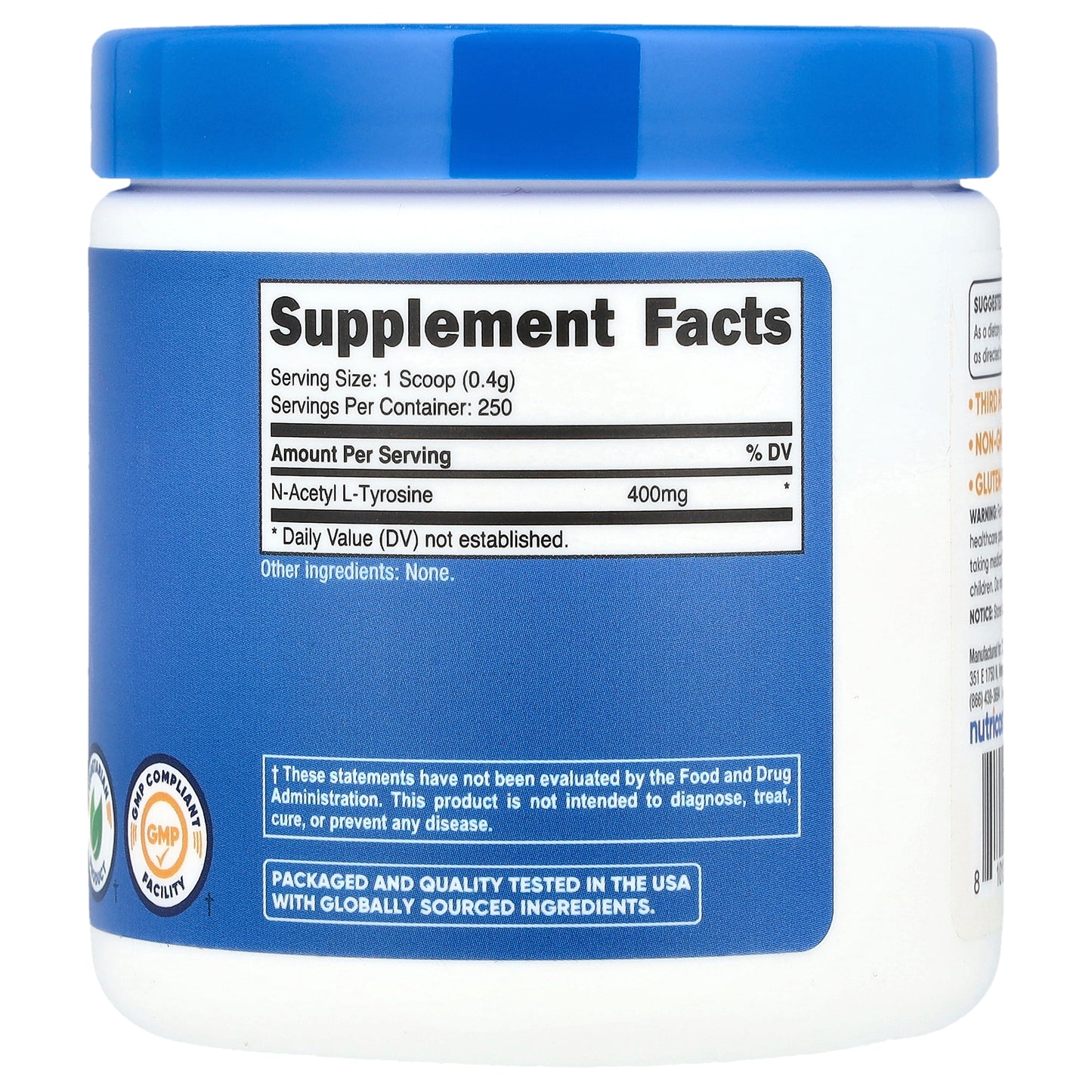 Nutricost, N-Acetyl L-Tyrosine, Unflavored, 3.6 oz (100 g)