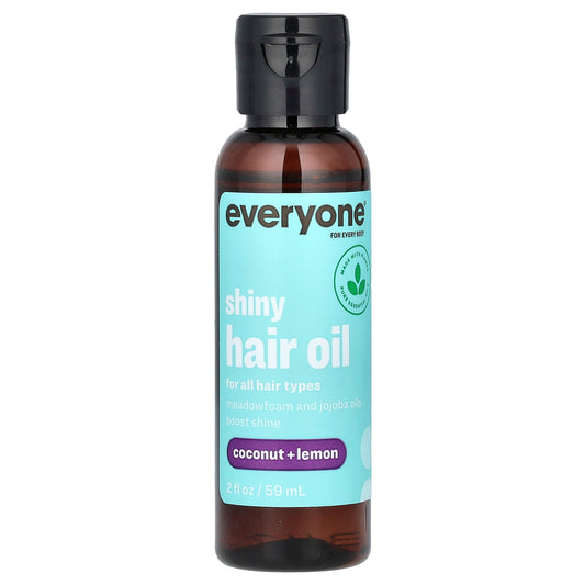 Everyone, Shiny Hair Oil, Coconut + Lemon, 2 fl oz (59 ml)