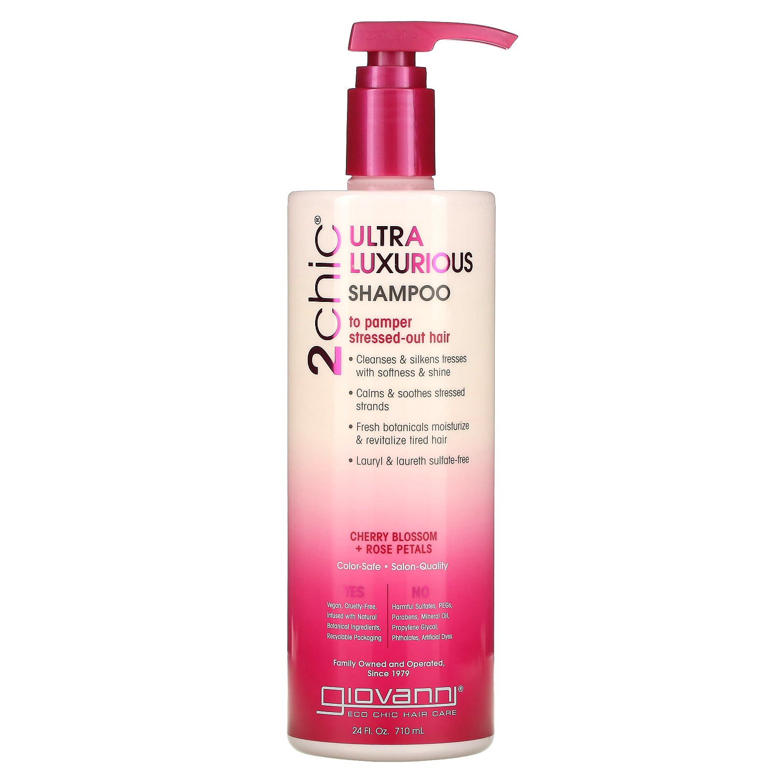 Giovanni, 2chic, Ultra-Luxurious Shampoo, To Pamper Stressed-Out Hair, Cherry Blossom + Rose Petals, 24 fl oz (710 ml)