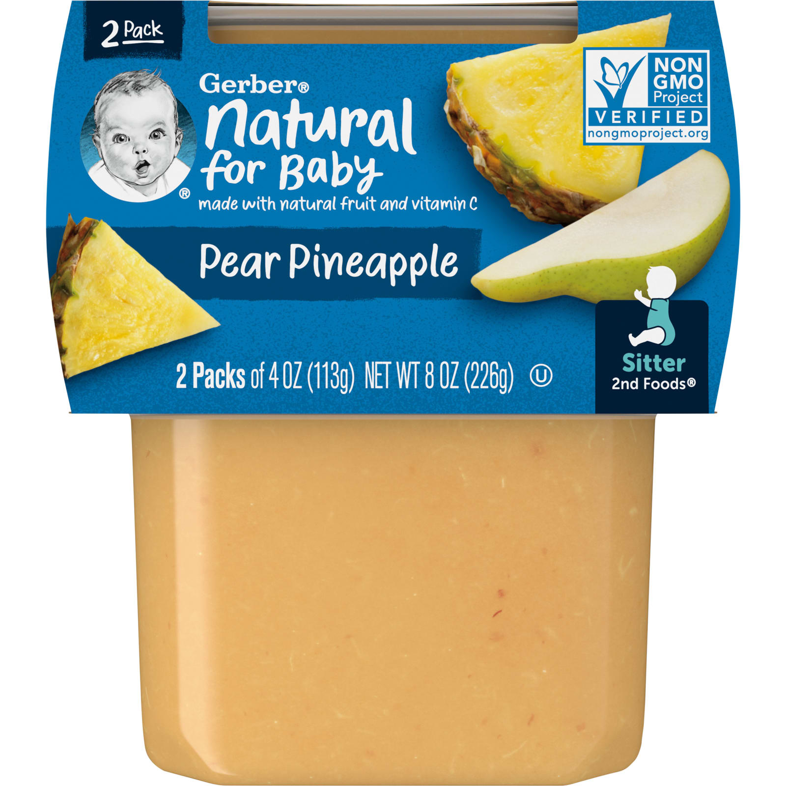 Gerber, Natural for Baby, 2nd Foods®, Pear Pineapple, 2 Pack, 4 oz (113 g) Each