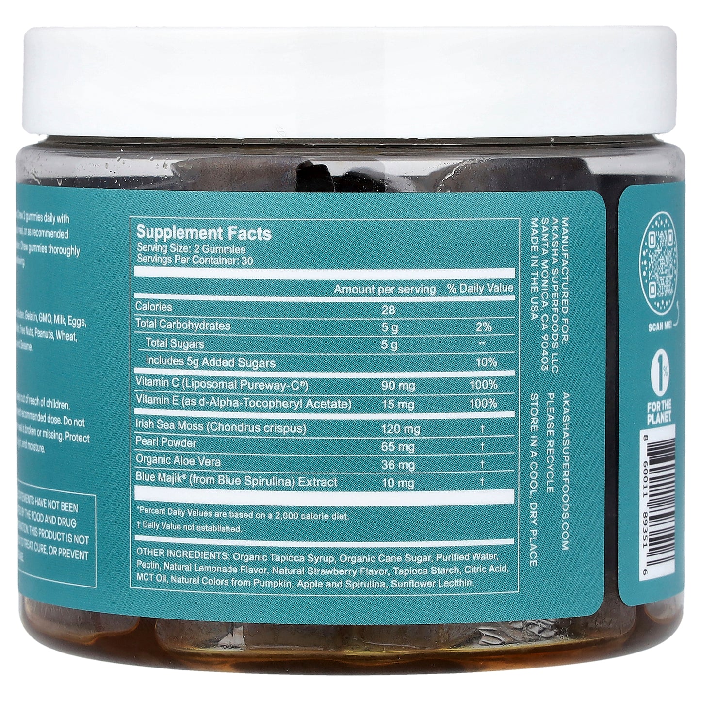 Akasha Superfoods, Glow, Sea Moss & Pearl Powder, Strawberry Lemonade, 60 Gummies