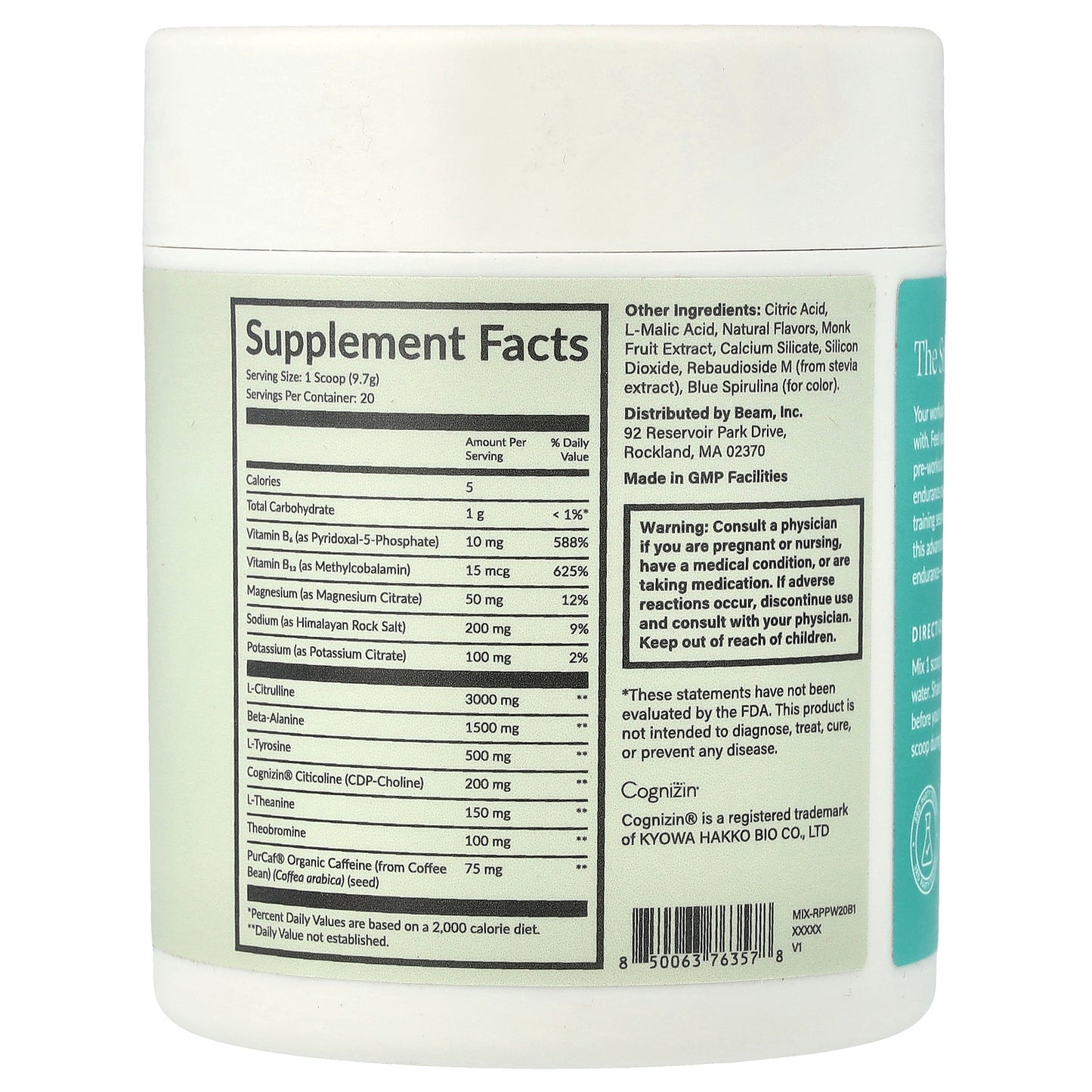 Beam, Pre-Workout, Blue Raspberry, 6.84 oz (194 g)