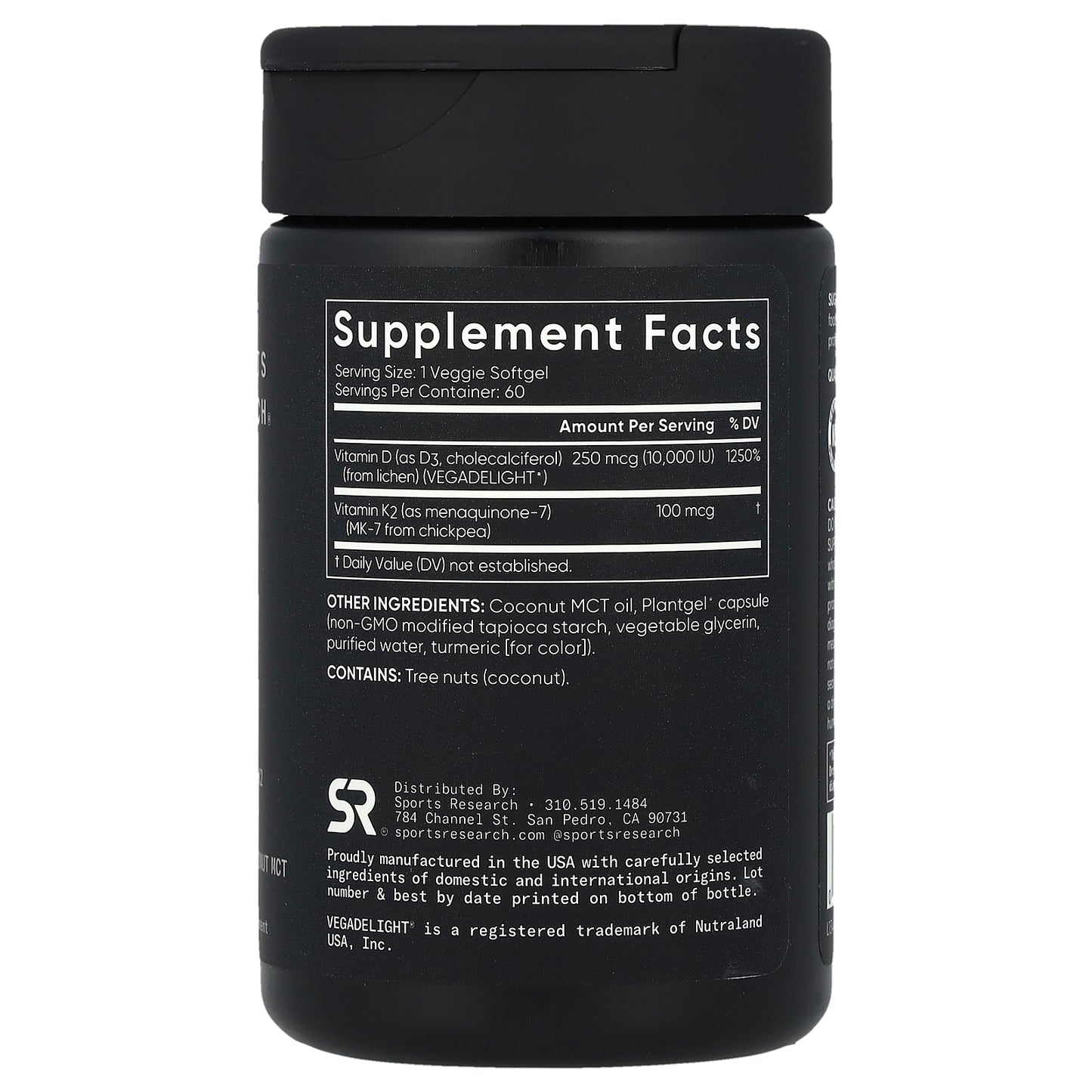 Sports Research, D3 + K2, Plant-Based, 250 mcg/100 mcg, 60 Veggie Softgels