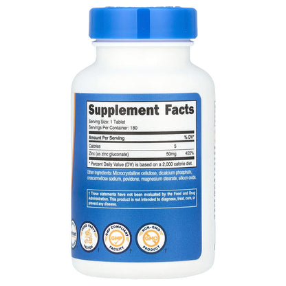 Nutricost, Zinc Gluconate, 50 mg, 180 Tablets