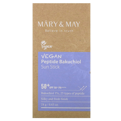 Mary & May, Vegan Peptide Bakuchiol Sun Stick, SPF 50+ PA++++, 0.63 oz (18 g)