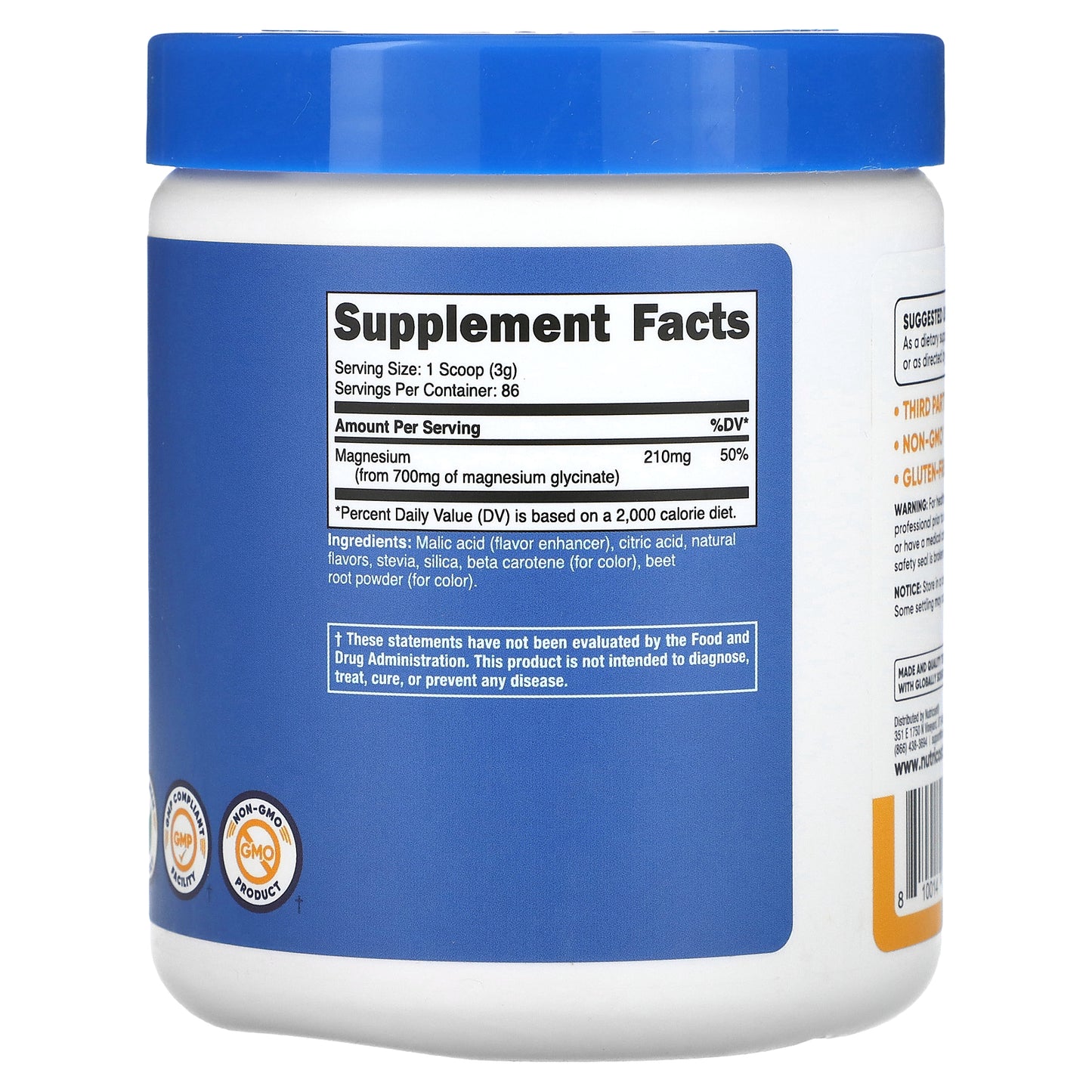 Nutricost, Magnesium Glycinate, Peach Mango, 8.8 oz (250 g)