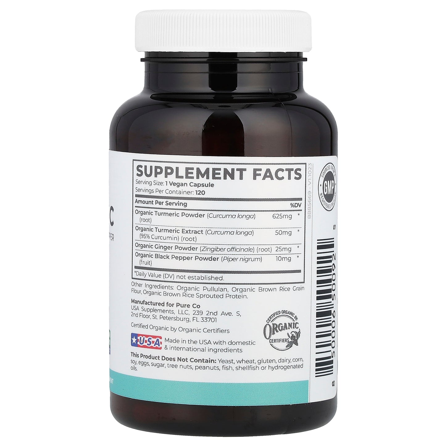 Pure Co., Organic Turmeric with Ginger & Black Pepper, 120 Vegan Capsules