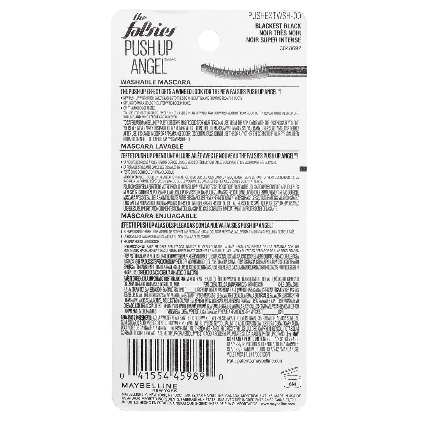 Maybelline, The Falsies™, Push Up Angel™ Mascara, 501 Blackest Black, 0.33 fl oz (9.8 ml)