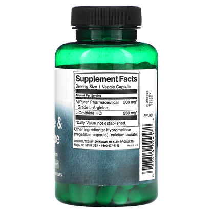 Swanson, L-Arginine & L-Ornithine, 90 Veggie Capsules